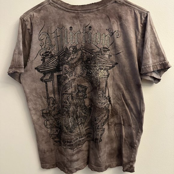 AFFLICTION Men's T-shirt Size Small Short Sleeve Distressed Brown Skull - Picture 1 of 4